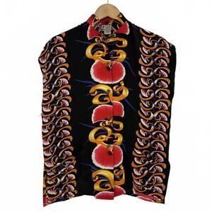 Avanti Auth Hawaiian 100% Silk VTG Shirt Black with Red and Orange Floral